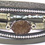 FANCY SHINY Leather Wrap Bracelet Boho Cuff Bracelets Crystal Bead Bracelet with Magnetic Clasp Jewelry Gifts for Women Teen Girls